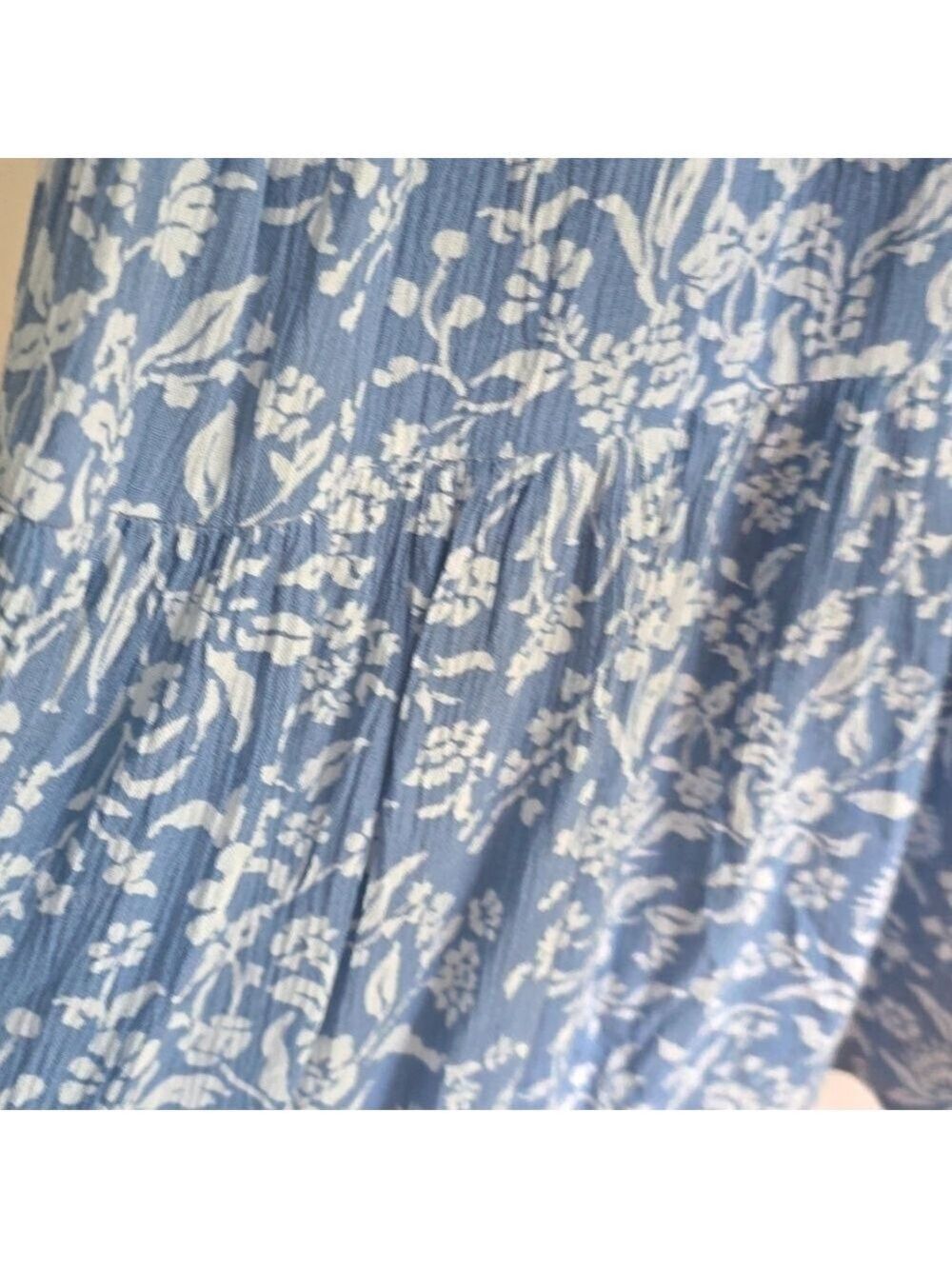 Lucky Brand Blue Floral Flirty Flutter Sleeve Shirred Bust Midi Dress - Picture 4 of 11